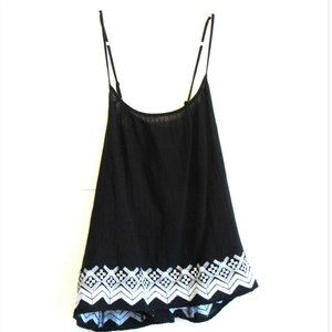 Women's Tank Top Medium Embroider Flowy Lightweight Cross Spaghetti Strap Black